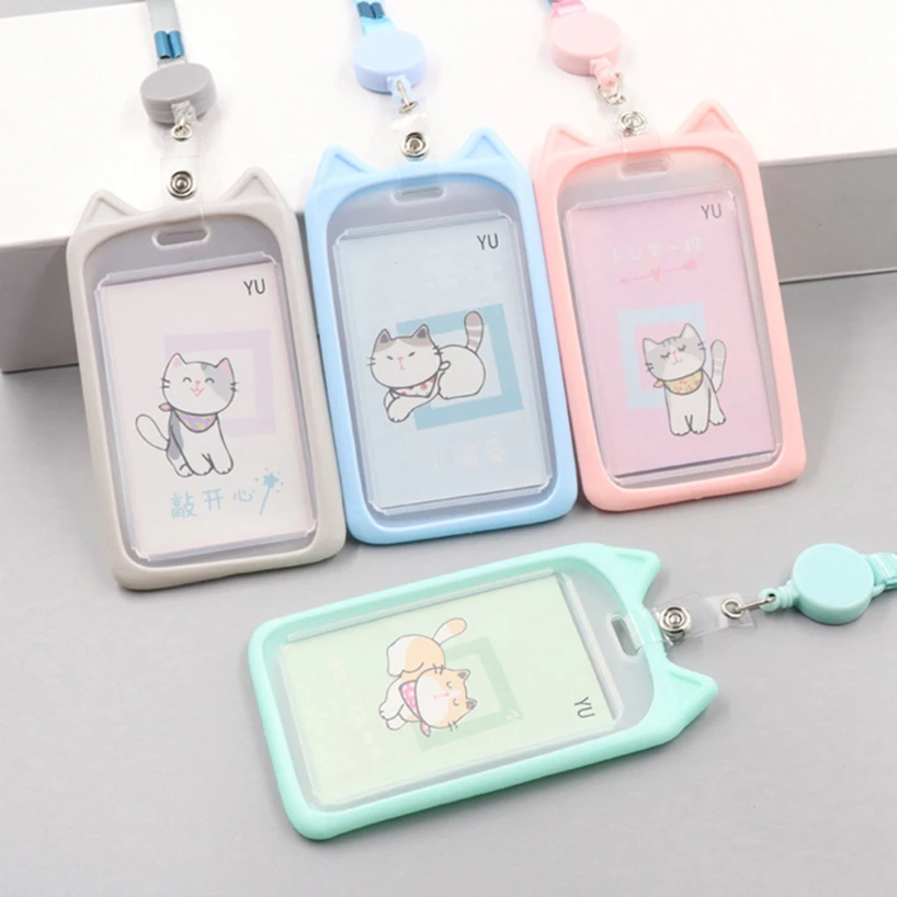 Cute Cat Card Holder ID Card Holder Retractable Lanyard Protective Case Pendant Work Bus Bank Photocard Holder Kpop Card Holders