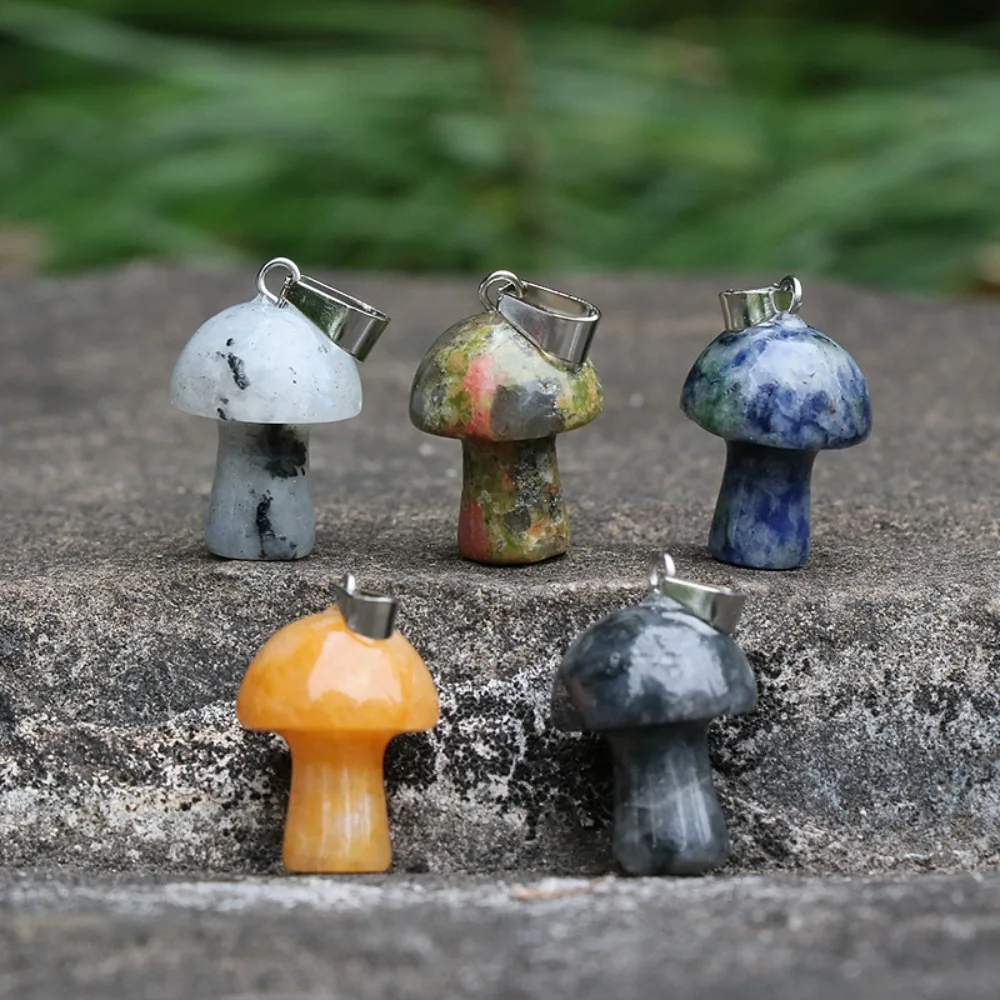 Mushroom Shape Natural Stone Pendants, Healing Crystal Charms for Jewelry Making