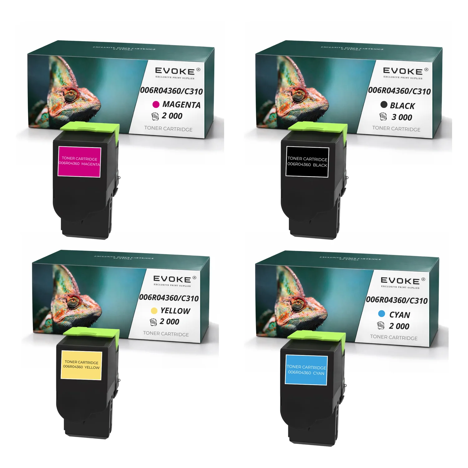 Evoke Compatibele Toner voor Xerox C310 C315 006R04360 4X Cmyk: Zwart, Cyaan 2000, Magenta 2000, Geel 2000 9000 Pagina's C310 C315