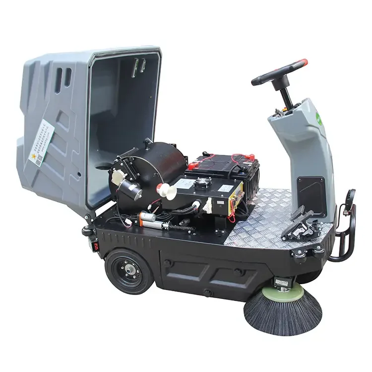 24V Battery Powered Self-Propelled Floor Scrubber 100% Dust Collection Ride-on Sweeper for Cleaning and Burnishing