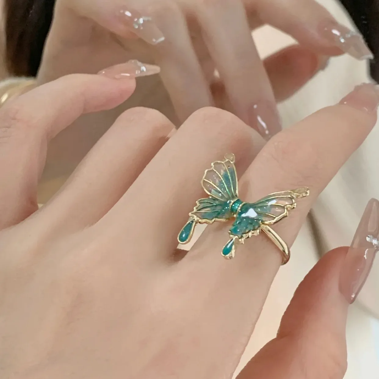 Fashion Butterfly Ring Gradual Drip Oil Opening Adjustable Ring Birthday Party Holiday Jewelry Gift Accessories