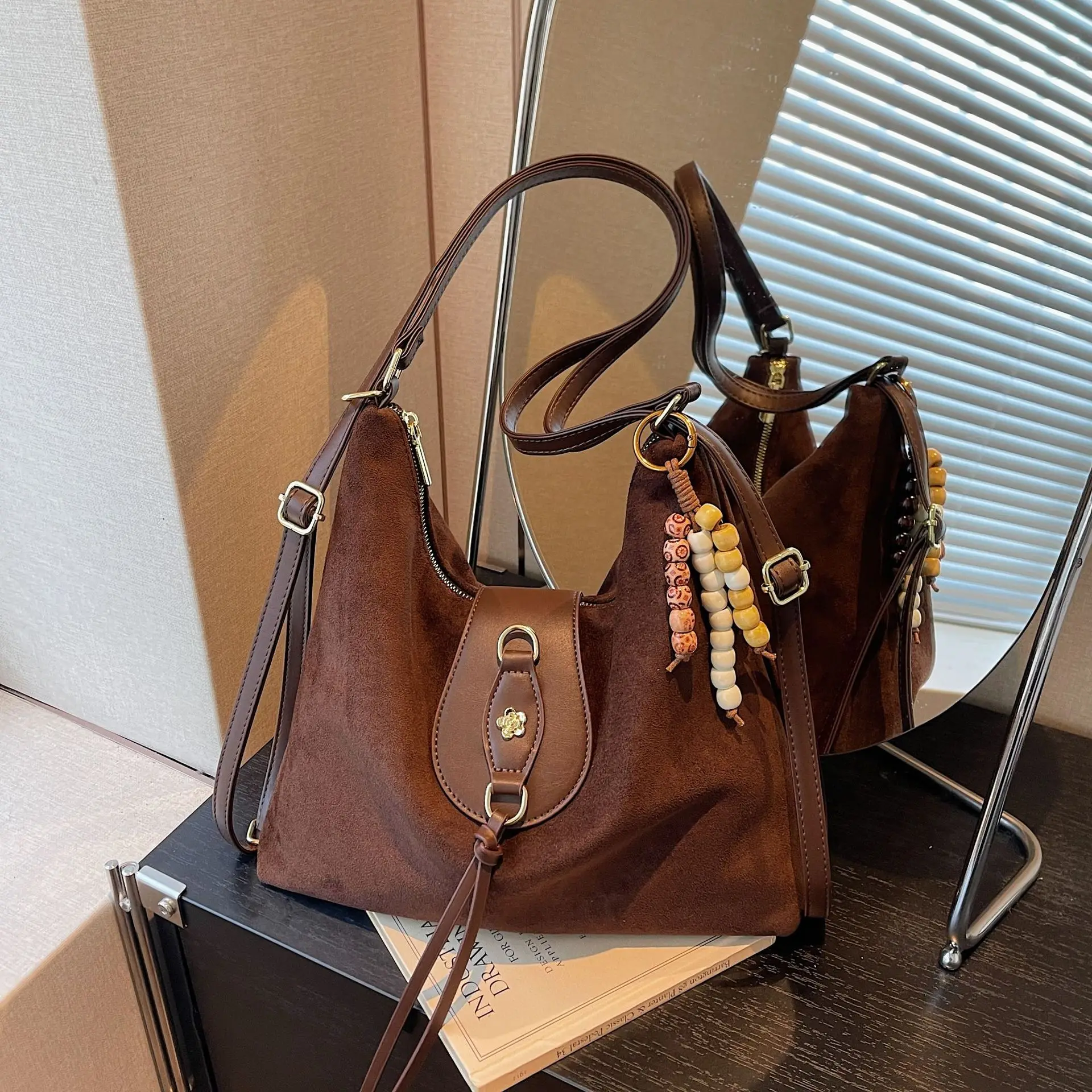 

2025 Fall Winter Backpack Suede Tote Bag for Women Spacious Commuter Bag Fashion Day-to-Night Backpack Versatile Shoulder Bag​