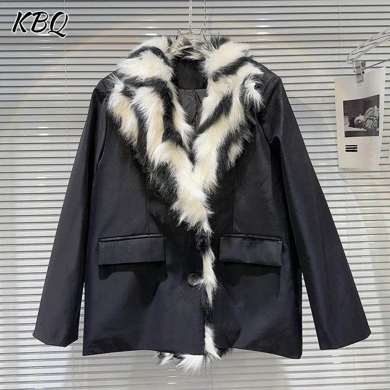 

KBQ Temperament Slimming Solid Blazers For Women V Neck Long Sleeve Spliced Folds Autumn Warm Jackets Female Fashion Style New