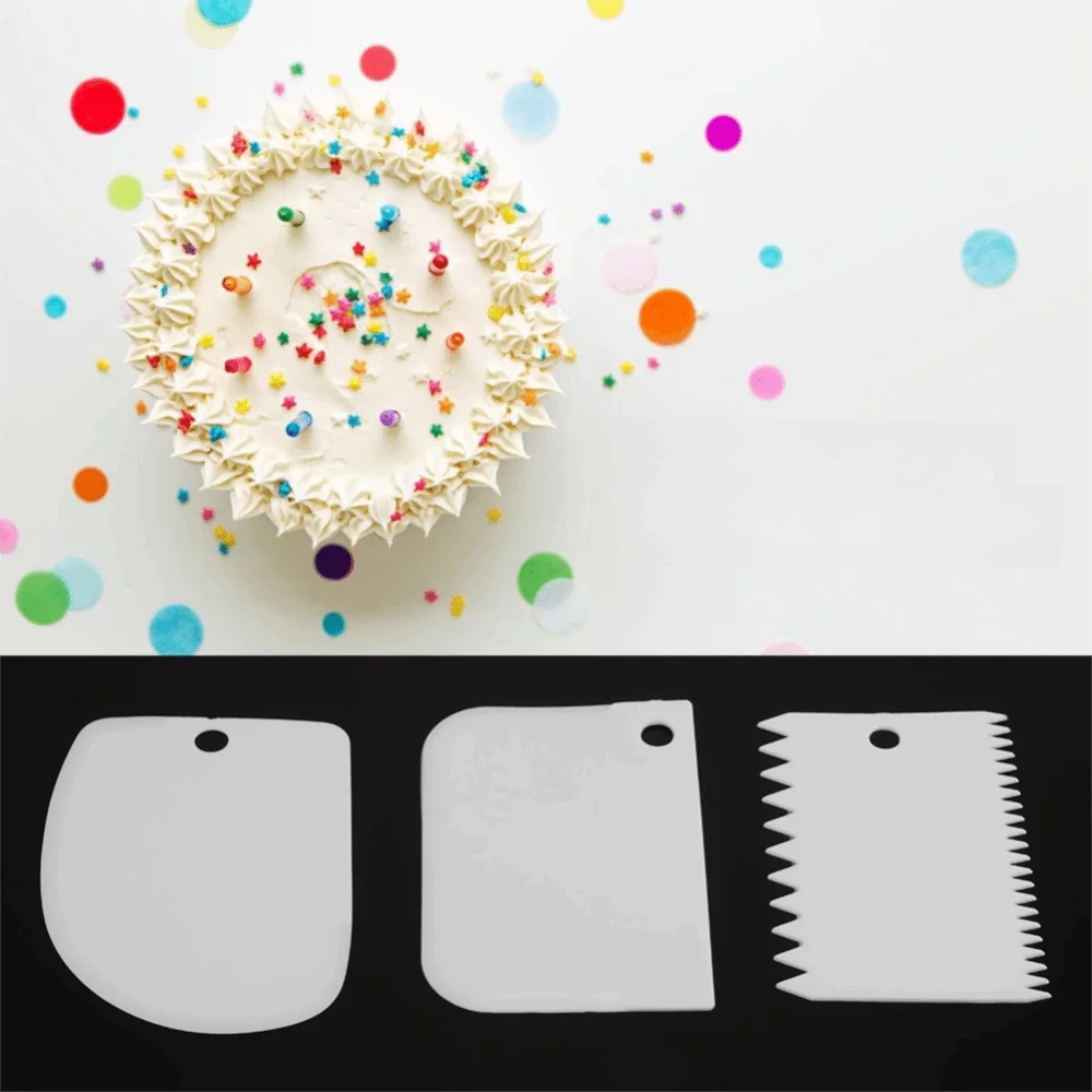 3PCS PP Baking Scraper Set Food Grade Serrated Edge Cream Dough Spatula Different Shapes Hanging Hole Dough Scraper Cutter