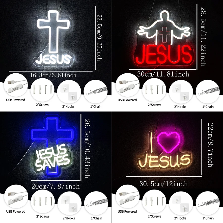 Jesus Cross Led Neon Sign, Godfather Icon Church Wall Decor, Used For Bedroom Living Room Wedding Party Religious Easter Gift.