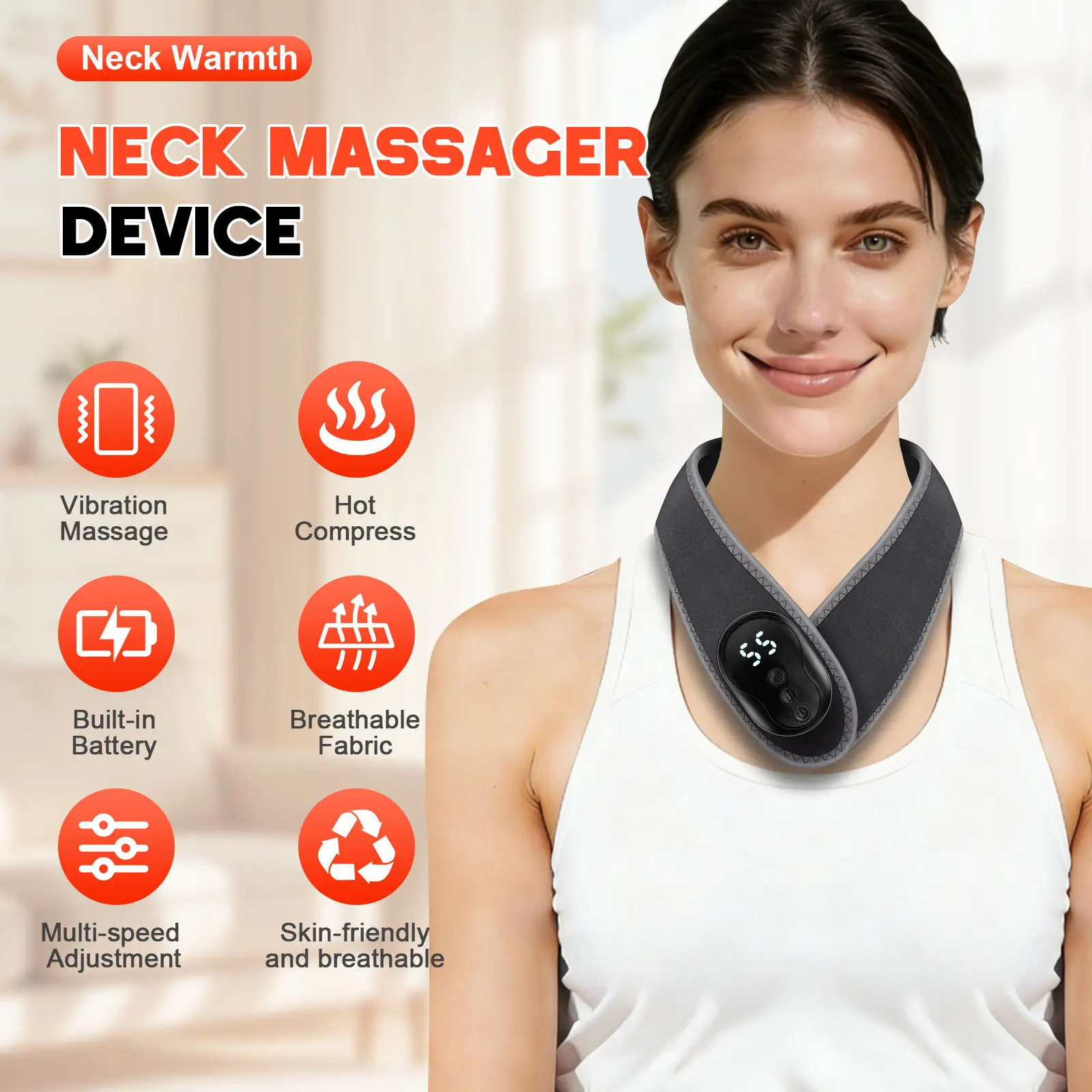 Protable Heated Neck Massager Vibration Neck Wrap Pad Soft Wearable Neck Scarf Neck Thermal Warmer for Women Men Elderly