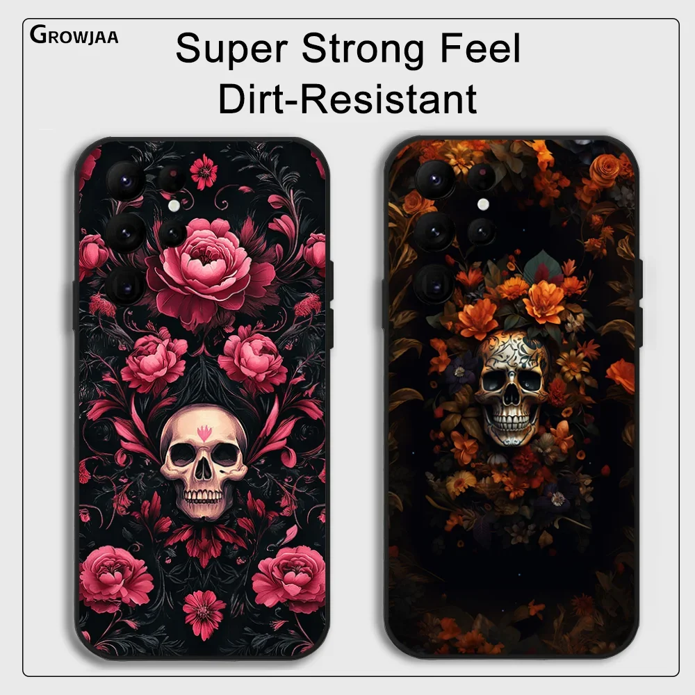 

Deluxe Skull Rose Phone Case for Samsung Galaxy S24 Ultra S22 S23 Ultra S21 S20 5G Protective Silicone TPU Funda