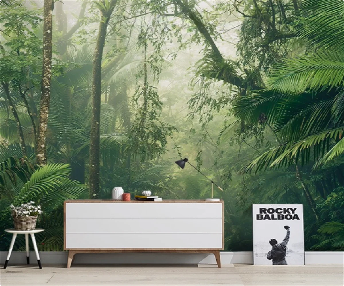 

Индивидуальные фрески, ручная роспись, художественные лесные обои для гостиной, фотообои с зеленым деревом, ТВ-фон, украшение стены, обои