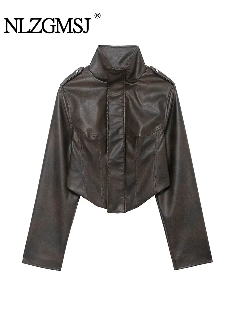 

NLZGMSJ женская куртка из искусственной кожи 2200, осень-зима, короткое пальто с длинными рукавами, тонкая мотоциклетная куртка Y2K