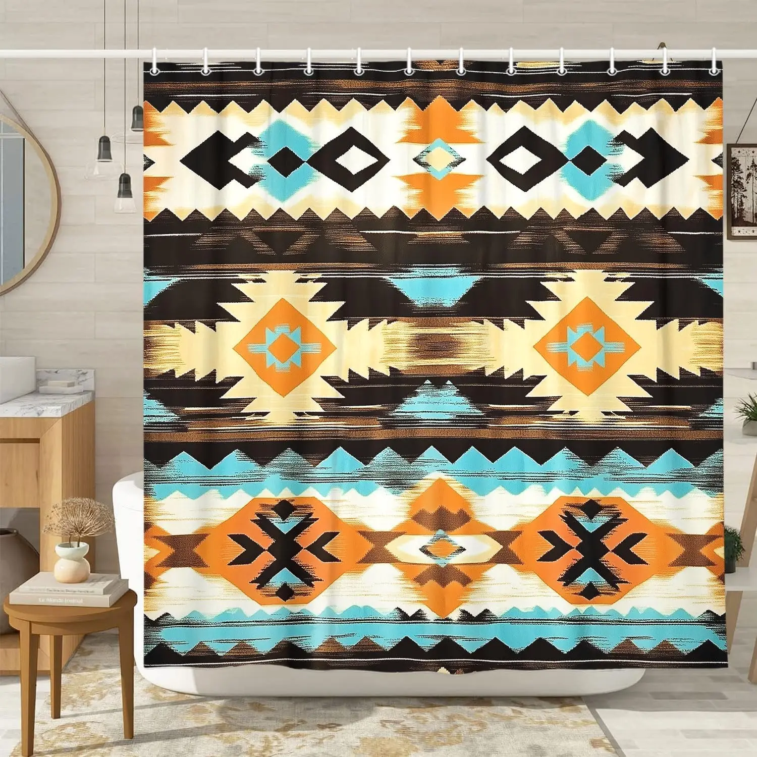 

Юго-западная занавеска для душа в стиле бохо, западный индейский племенный навахо, богемная занавеска для ванной, яркая красочная ацтекская этническая занавеска