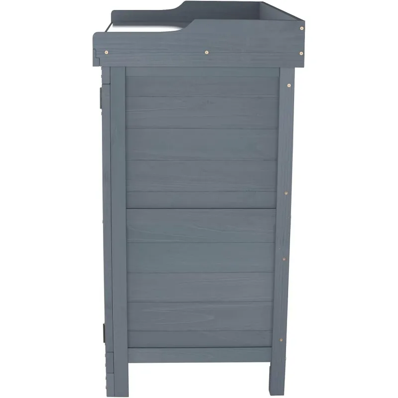 Outdoor Garden Patio Wooden Storage Cabinet Furniture Waterproof Tool Shed with Potting Benches Outdoor Work Station Table (==