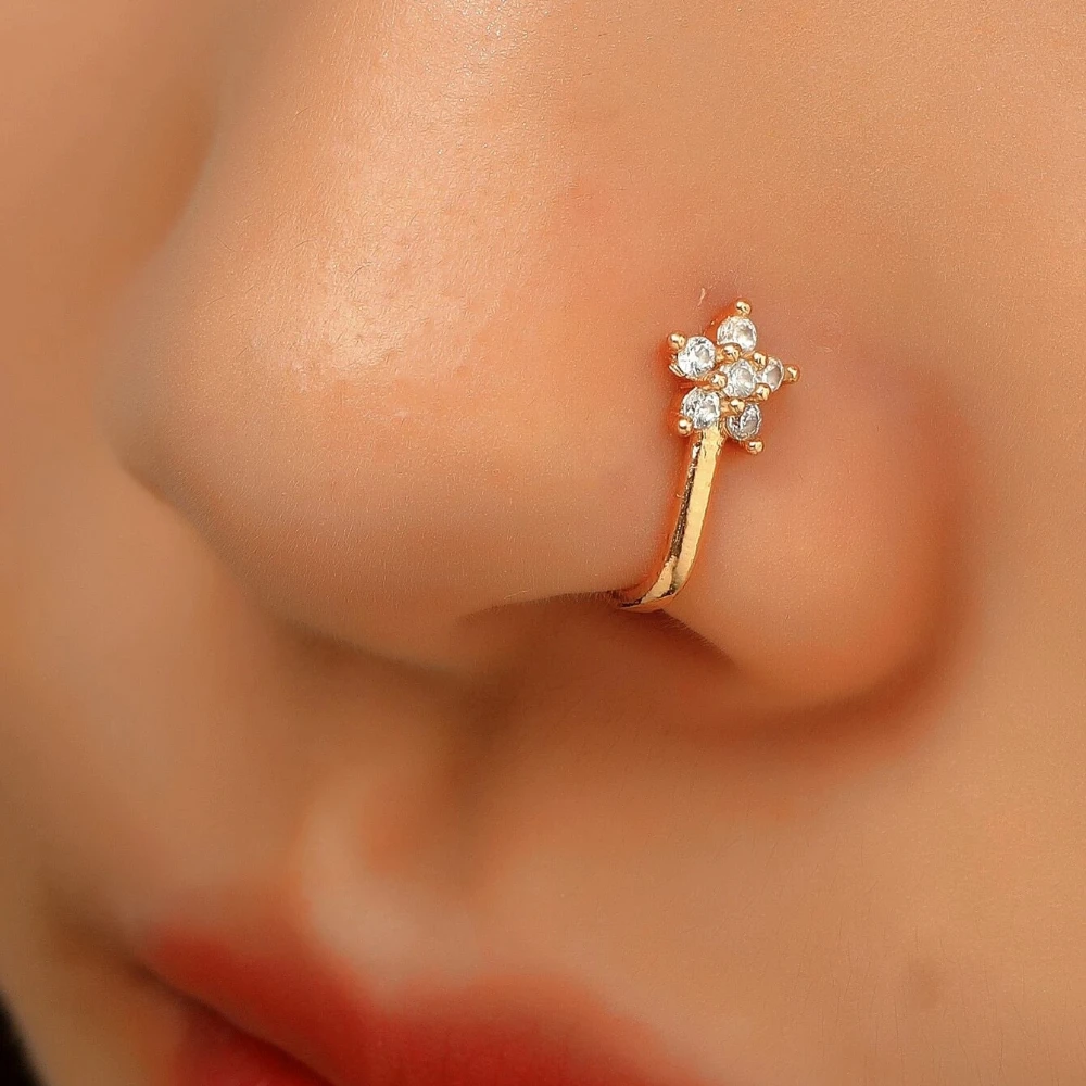 AIDE Petal Diamond Studded Nose Ring 925 Sterling Silver Cartilage Ring For Women Girls 2023 Trend Gold Ring Fine Jewelry Gifts