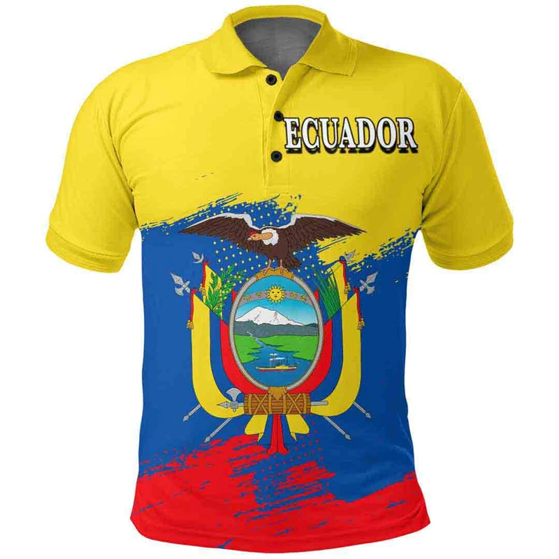 Ecuador Flag Map 3D Printed Polo Shirts For Men Clothes Ecuadorian Boy Short Sleeve Fashion Coat Of Arms POLO Shirt Jersey Tops #4