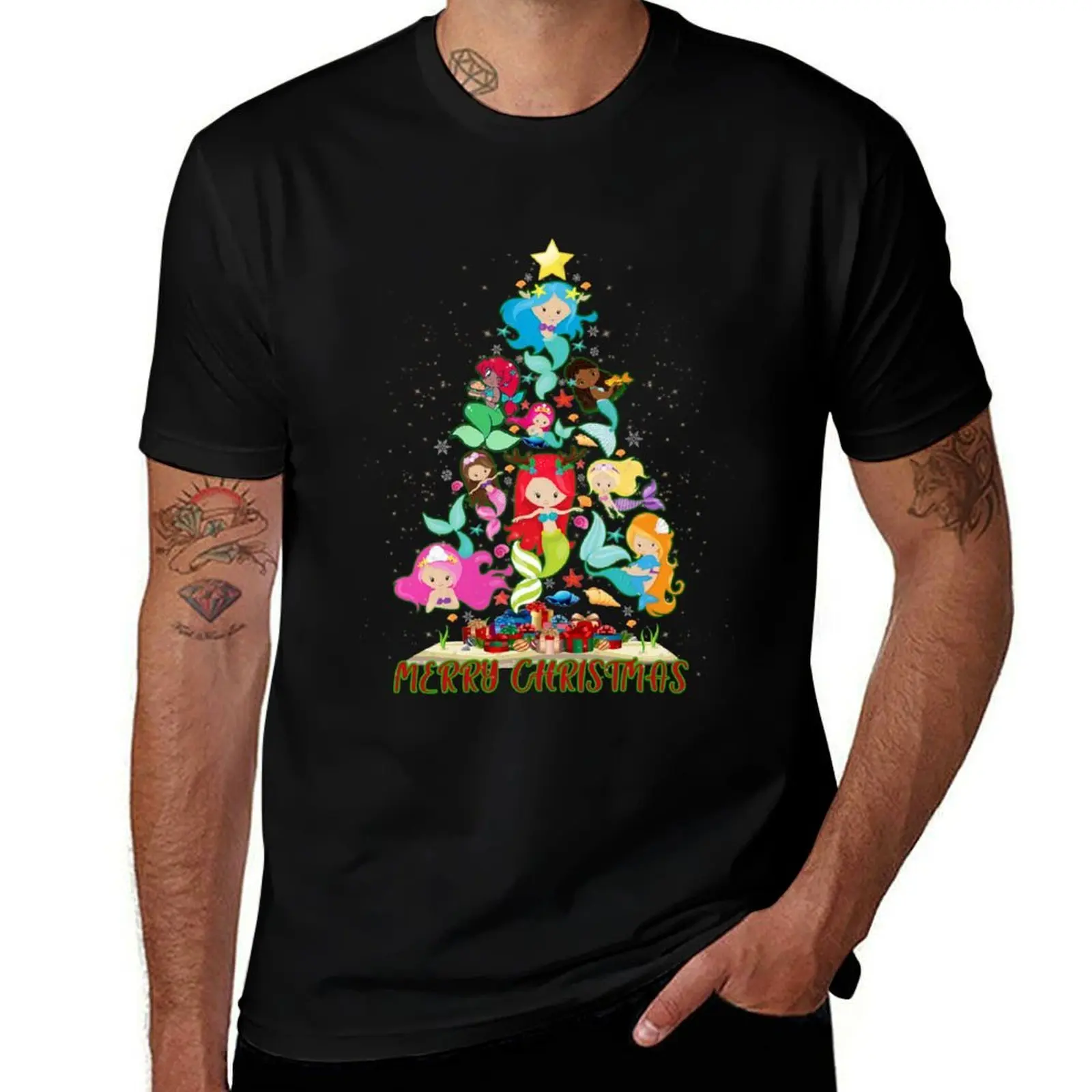 

Cute Mermaid Xmas Ugly Christmas Tree Little Girls Toddlers T-Shirt Trendy Print Short Sleeve T-Shirt
