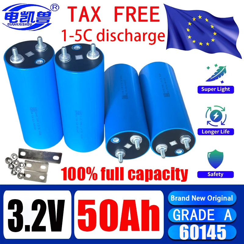 DIANKAISHOU 60145 3.2V 50Ah LifePo4 Battery DIY 12V 24V With Connector Car Golf Cart Lithium Iron Phosphate Rechargeable Battery
