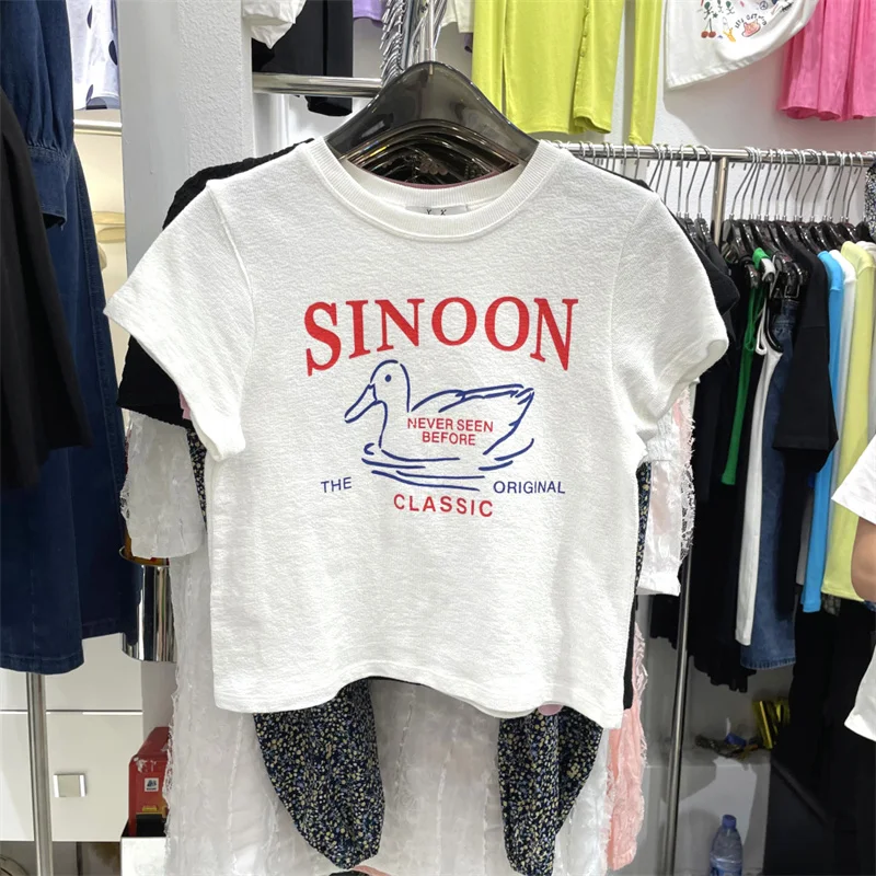 

100% Cotton round Neck Short Sleeve T-Shirt Women's Letter Print Versatile Top Korean Style Summer New Arrival Dongdaemun