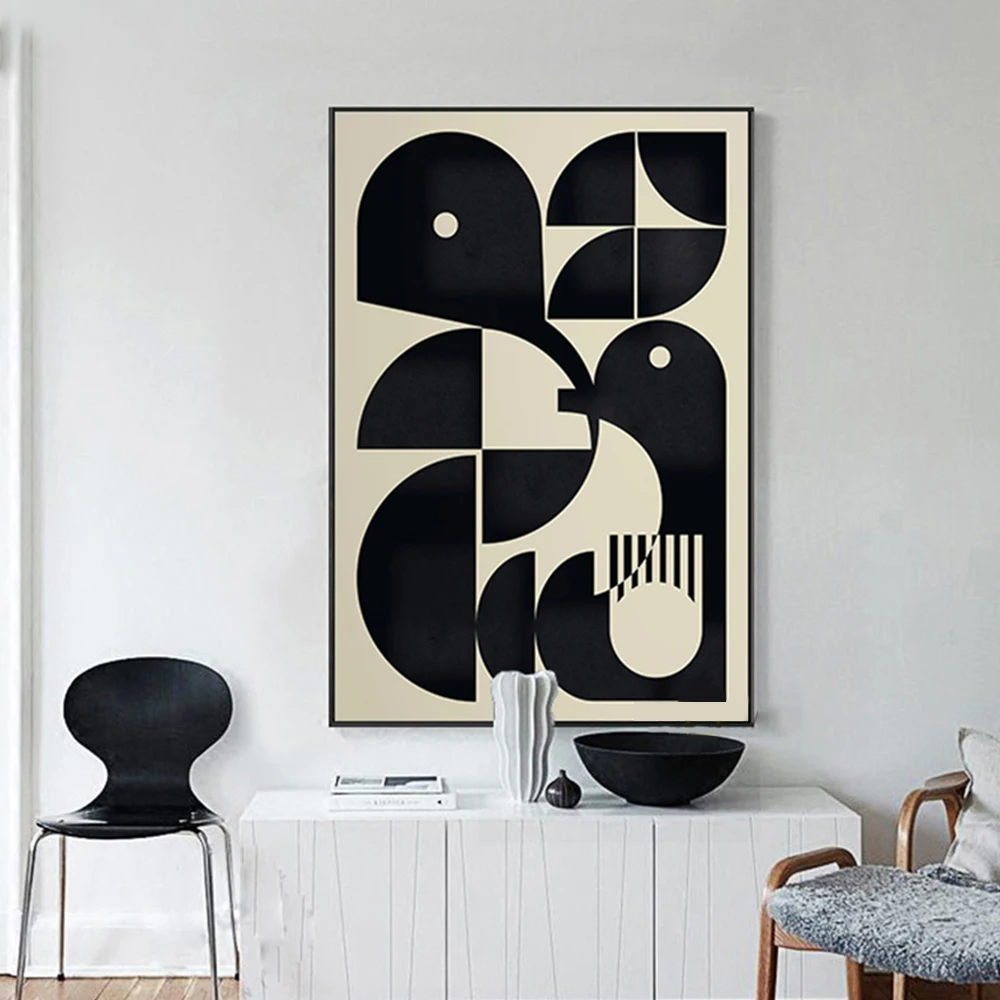 Abstract Modern Canvas Bauhaus Print Poster Painting Wall Pictures Art Black White Fashion Nordic Korean Studio Room Home Decor