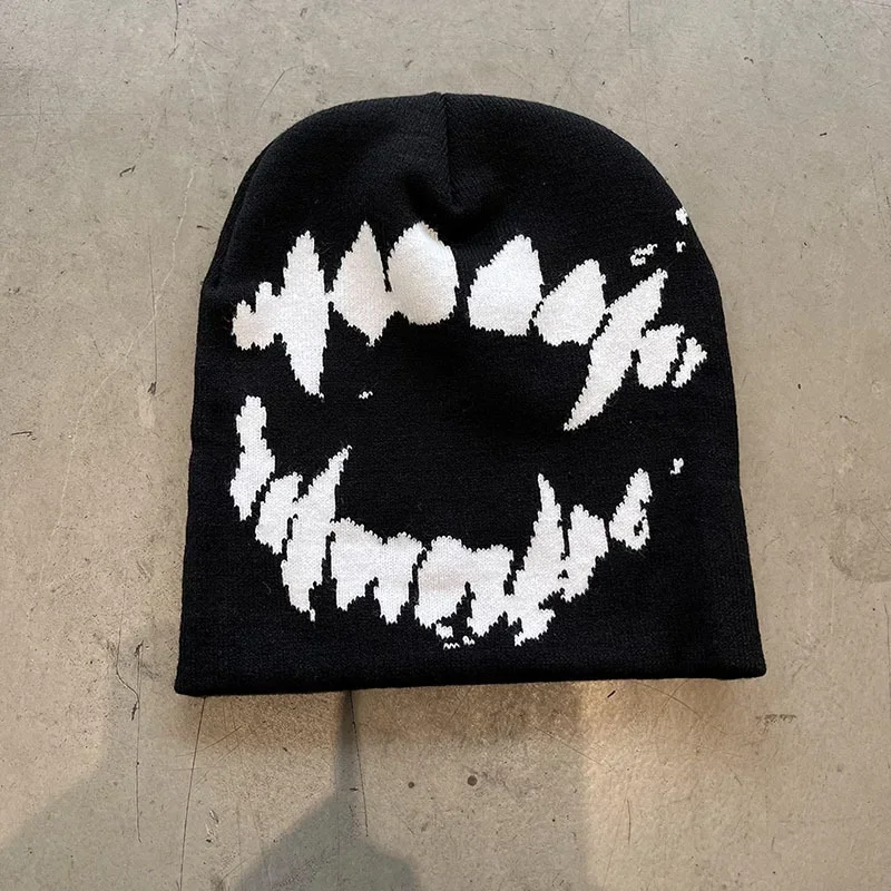 Women Hat Knitting Beanies Goth Tooth Caps Men Y2k Streetwear Winter Fashion Pullover Kpop Harajuku Vintage Warm Hip Hop Unisex, image 8