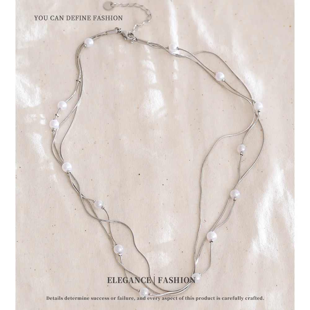 NiNice Stainless Steel Necklace Stacked Layered Imitation Pearl Selection Jewelry with Sweet Temperament Personalized Gift