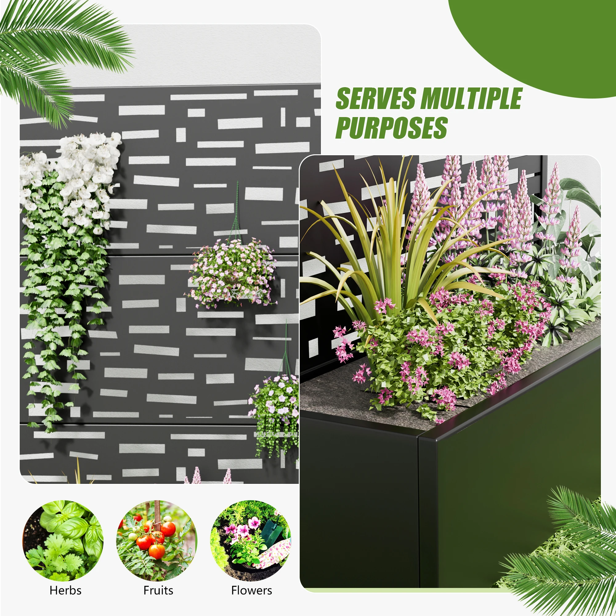 6 ft. H x 4 ft. W Metal Planter Box privacy screen Garden Bed with Trellis and Wheels - Black view 7