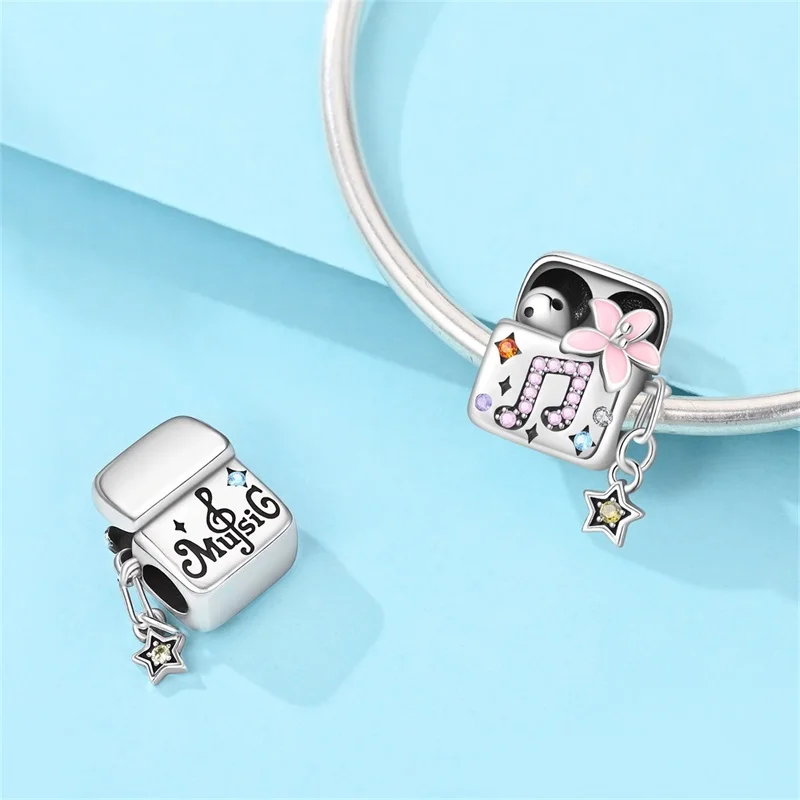 925 Sterling Silver Music Dangle Charms CZ Zircon  Accordion Guitar Charms Beads Women DIY Bracelet Concert Daily Jewelry Gift view 2