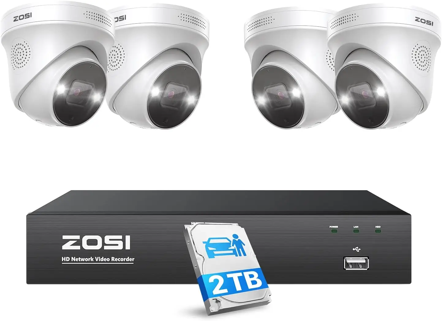 

4K Spotlight PoE Security Camera System with Person Vehicle Detection,2 Way Audio,Color Night Vision,8 Port 16CH 8MP NVR with 2T