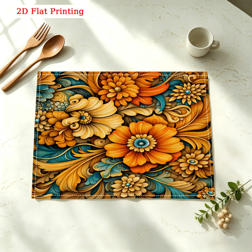 Vibrant Floral Design Kitchen Placemat Vibrant Floral Design Linen Pad Dish Coffee Cup Table Mat 1PC 30x40cm
