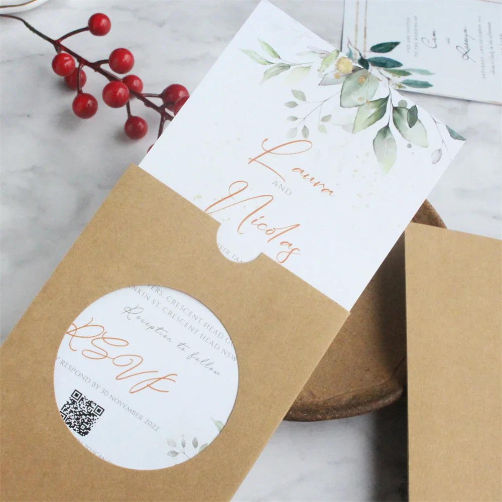 10.5X21CM Invitation Card Menu Pocket Customized Text Printing Wedding Quinceañera Invitation Sets Multi Colors