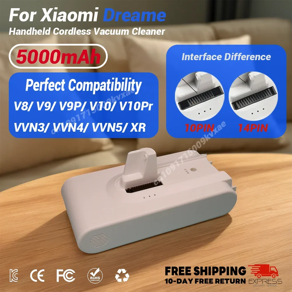 

5000mAh Replacement Vacuum Cleaner -Spare Battery for Xiaomi Dreame V8,V9,V10,V10Pro,VVN3,VVN4,VVN5,XR Lithium Ion Battery