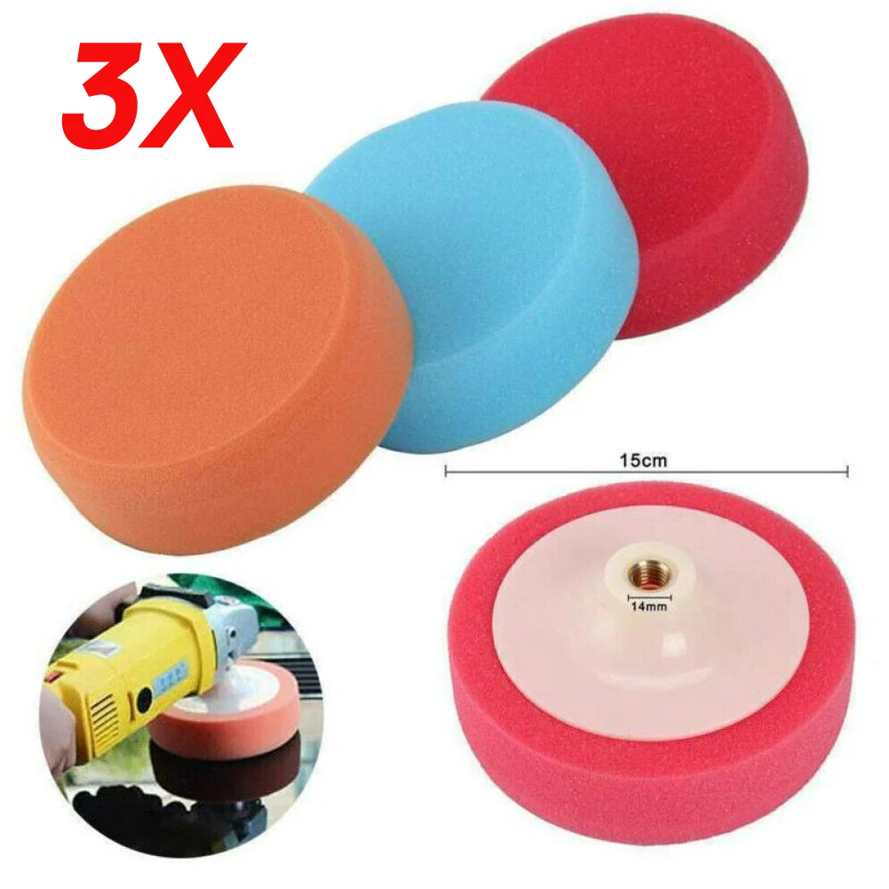 

3Pcs/Set M14 150mm Car Polishing Sponge Heads Buffing Waxing Sponge Wool Wheel Polishing Pad For Car Polisher Drill Adapter