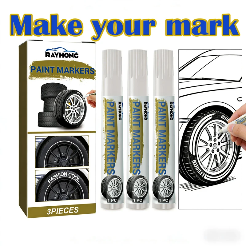 White Waterproof Cars Wheel Tire Oily Mark Pen Auto Rubber Tyre Paint Pen Cd Metal Permanent Paint Marker Graffiti Touch Up