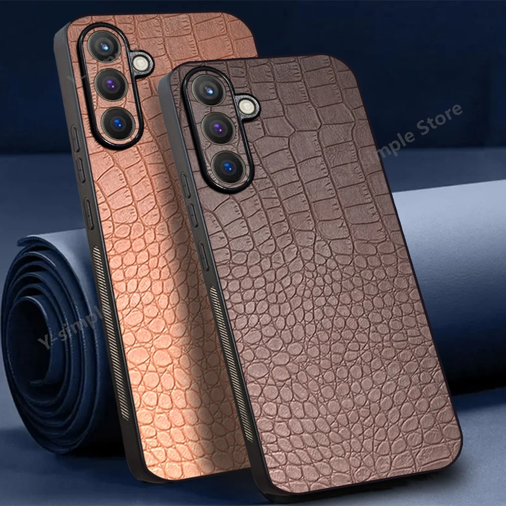 PU Leather Case For Samsung Galaxy A17 4G Classical Crocodile Pattern Silicone Pc Back Phone Cover For Samsung A17 Case