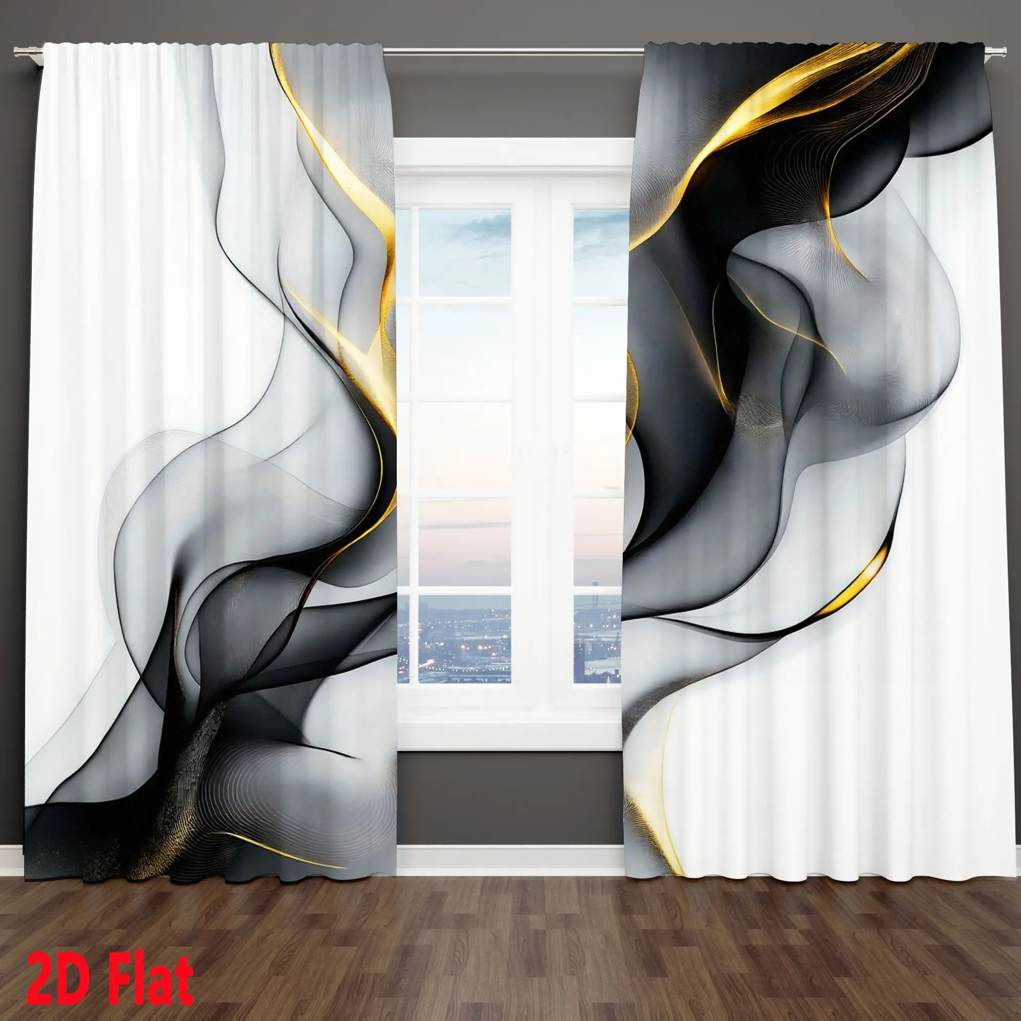 2-Piece Black Minimalist Smoke Curve Print, Pole Bag Design, Suitable for Bedrooms and Living Rooms, Made of Polyester Fabric
