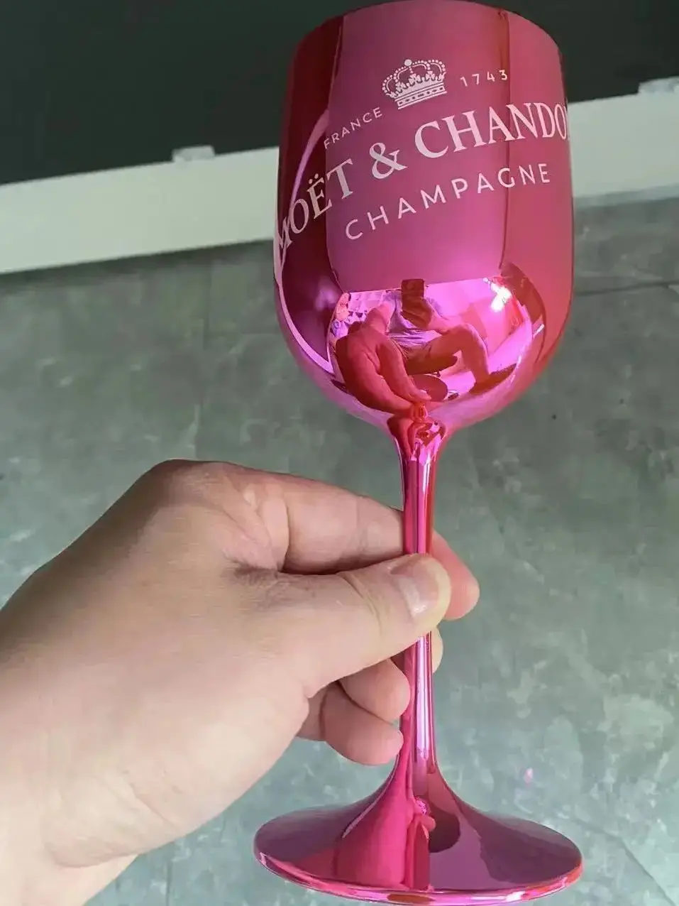 480ml Unbreakable electroplate plating shinny pink blue plastic wine glass champagne glasses flutes goblet cup