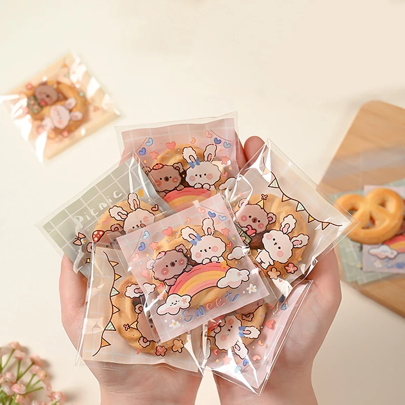 Saco autoadesivo do presente para o biscoito e os doces, sacos plásticos dos desenhos animados, empacotamento do biscoito, fontes do partido do casamento, 100 PCs/lote