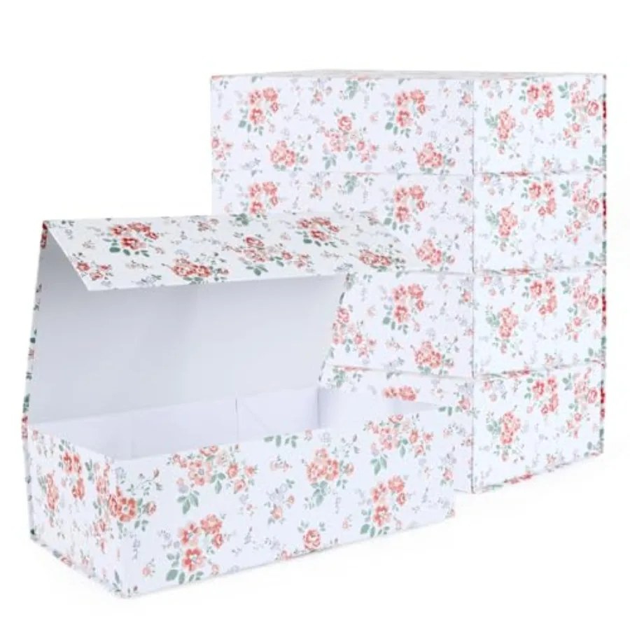 

Large Rectangle Wedding Decorative Storage Box with Magnetic Lids Rose Floral Gift Box 13.8x8.3x4.4 in for Bridesmaid Proposal