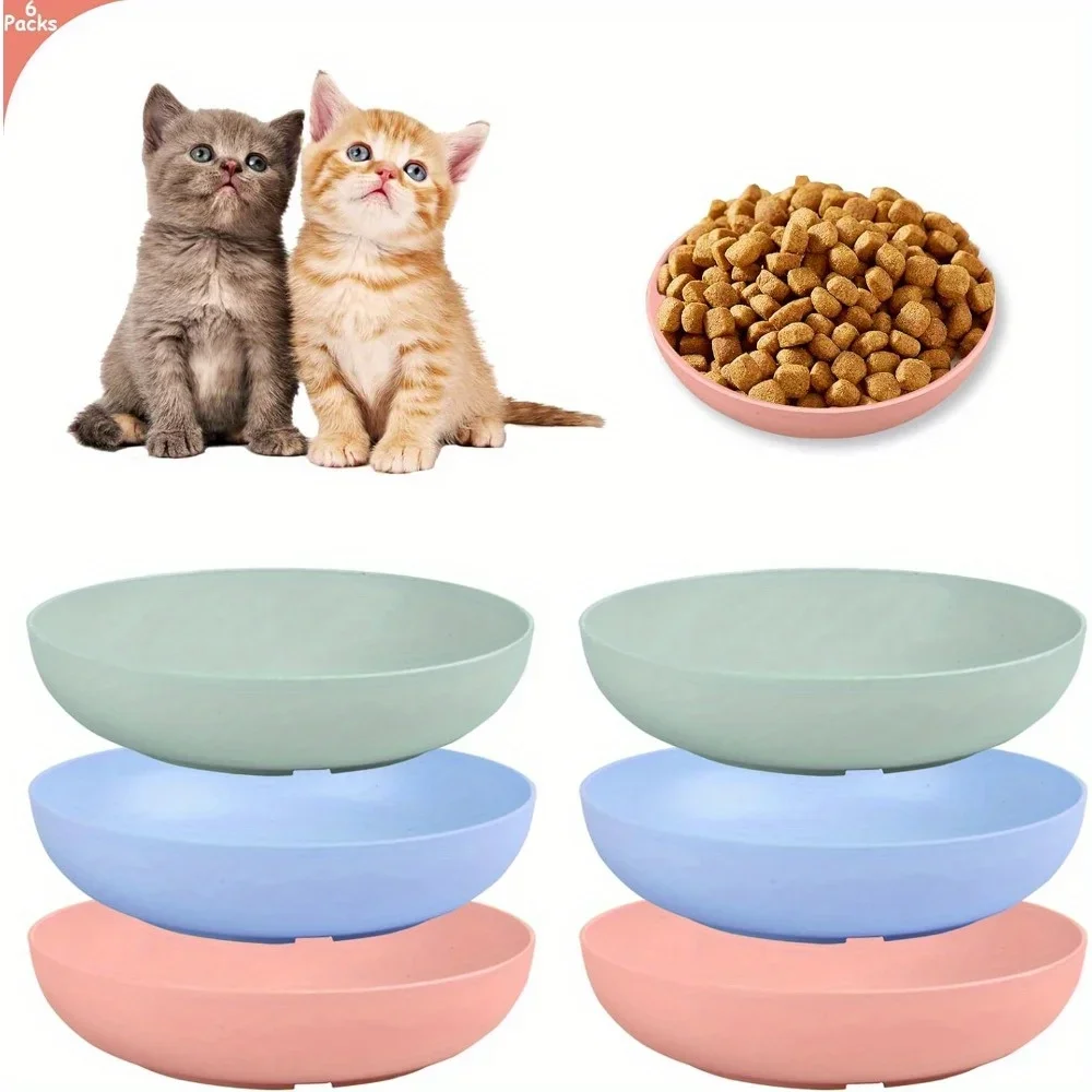 Bol à moustaches pour chat, 6 pièces, plat de nourriture peu profond pour chat, large mangeoire Anti-vomissement pour chat, moustaches pour chatons et chats à jambes courtes