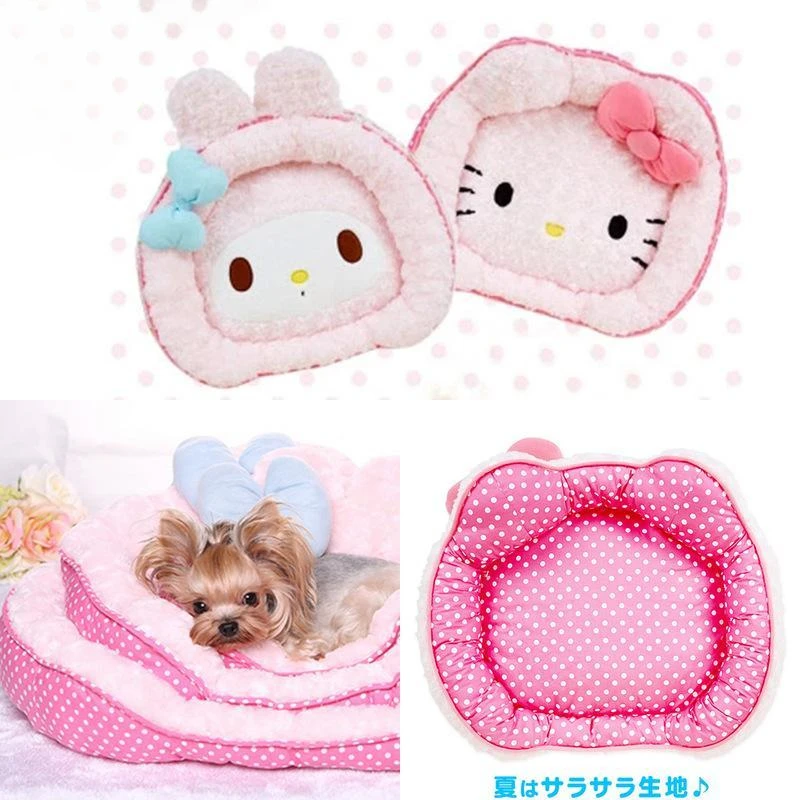 

Cute Sanrio Hello Kitty Melody Pink Dog Bed for Pet Small Dogs Kennel Cartoon Embroidered Double Sided Pet House for Yorkies Dog