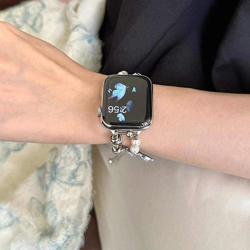 Luxuriöses Kristall-Schmetterlingsarmband für Apple Watch Band S11/10/9/8/7/SE/6/5/Ultra 3 Uhr 49/46/45/44/42/41/40/38 mm Perlenarmband – Detail 19
