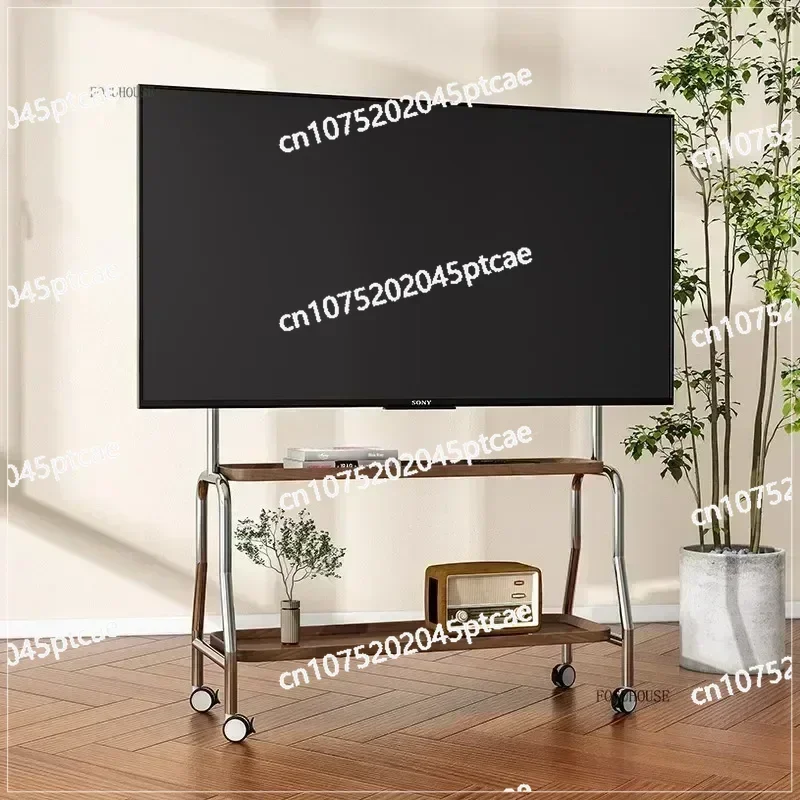Floor Movable Monitor Shelf Home Furniture Small TV Bracket B Modern Stainless Steel TV Stand with Wheels Retro Living Room