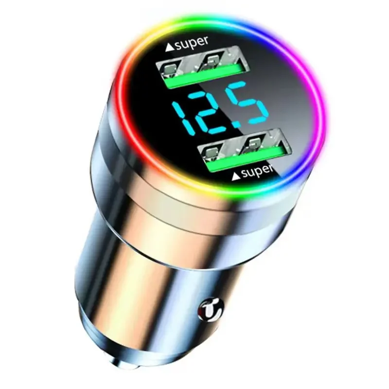 300W Dual Port USB Car Charger with LED Light Voltage Monitor Super Fast Charging Vehicle Adapter for iPhone Samsung Huawei OPPO