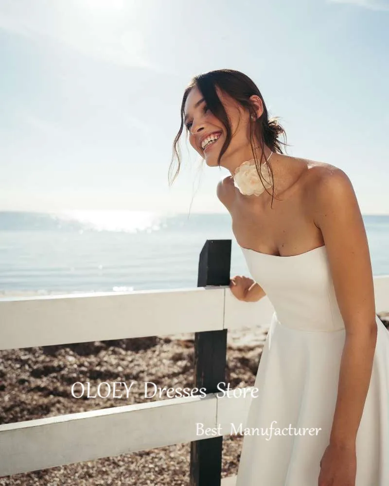 OLOEY-vestidos de novia de satén suave sin tirantes, vestido de fiesta Formal, línea A, longitud de té, playa, campo, talla grande