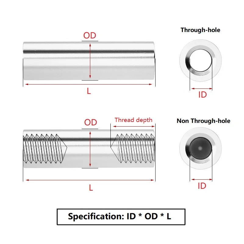 10pcs M8 M10 304 Stainless Steel Double Internal Thread Cylindrical Pin/two End Perforated Support Column Connecting Rod