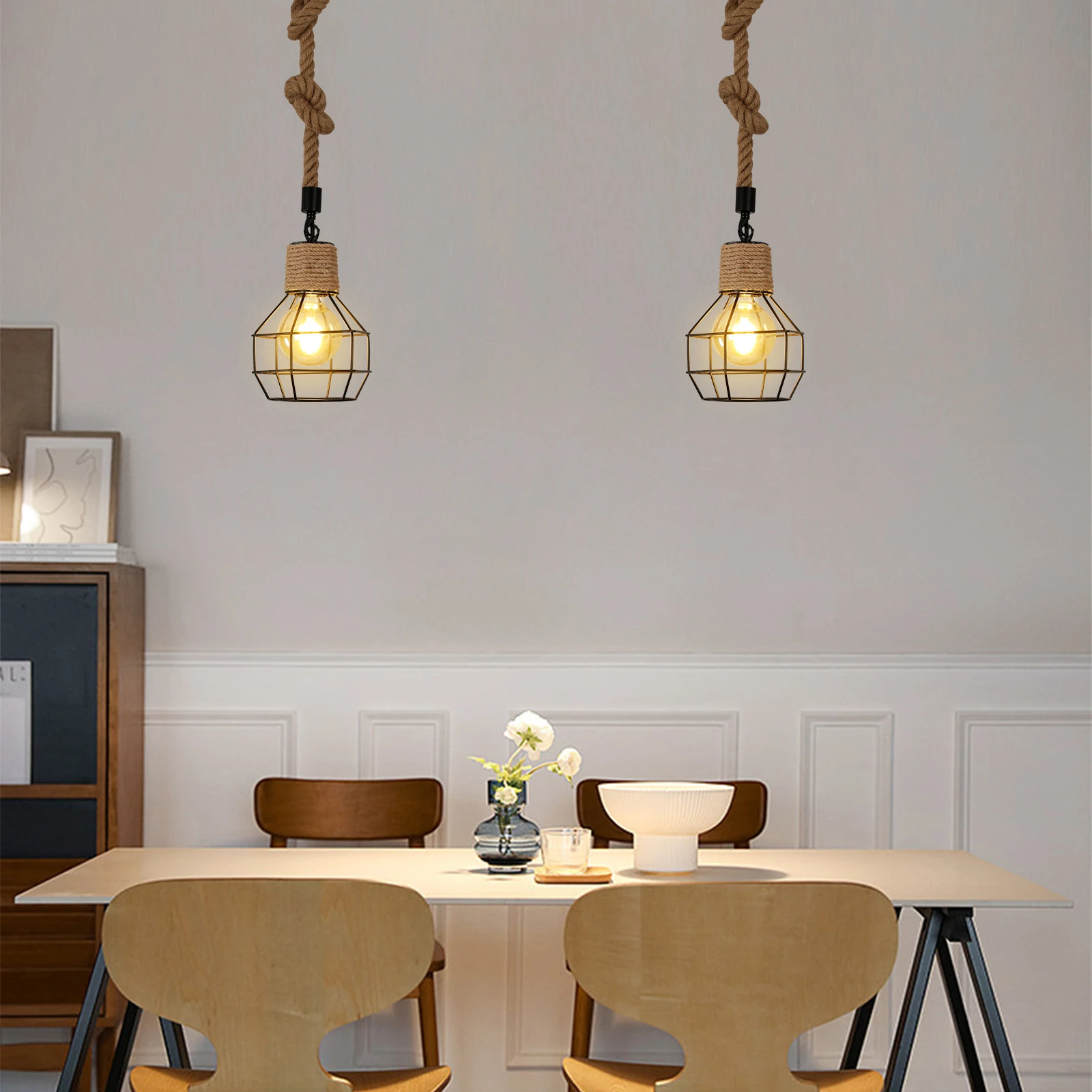 Lampadario a sospensione vintage con corda a gabbia per uccelli, lampadario da soffitto in metallo industriale stile gabbia geometrica per camera da letto, soggiorno, corridoio, ingresso, attacco E27,