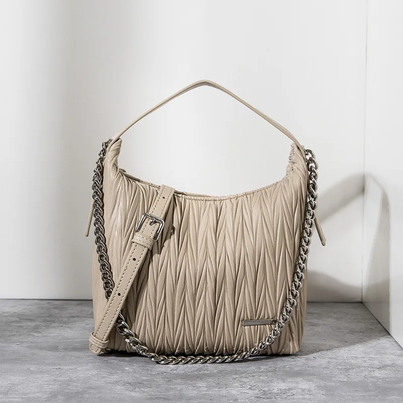 Pleated Women's High-Quality Exquisite Handbag 2024 New Fashion Bucket Bag Versatile Shoulder Crossbody Bag