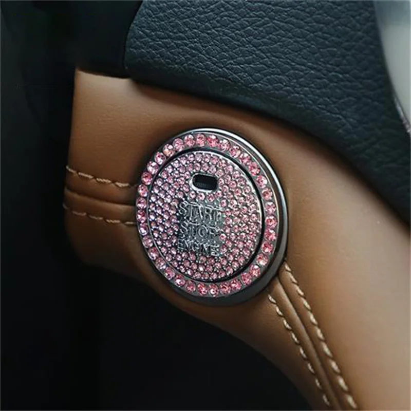 Car One-Click Engine Start Stop Switch Button Cover Crystal Rhinestone Cover Protector Ring Hand-set Sticker Decoration