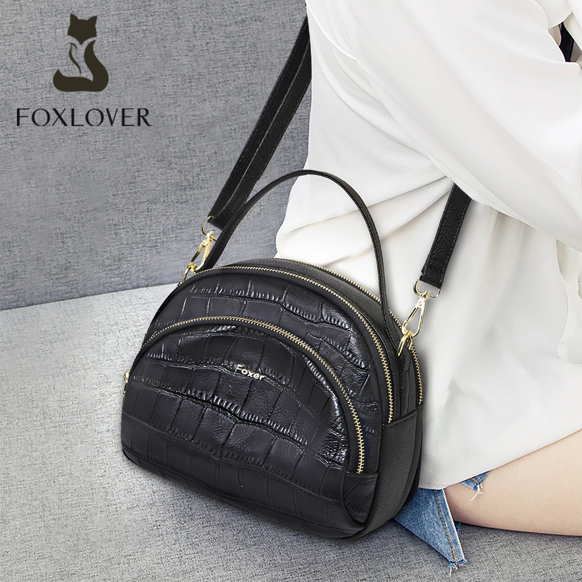 

FOXER Brand Genuine Leather Top-handle Bag Women's Shoulder Bag 2025 Winter Chic Female Shell Bag Luxury Brand Crossbody Purse