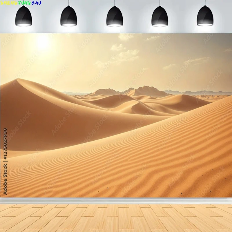 Scenic Sahara Desert Sunlight Sky Photography Backdrops Morocco Africa Landscape Sunset Sand Dune With Bushes Background DS-02