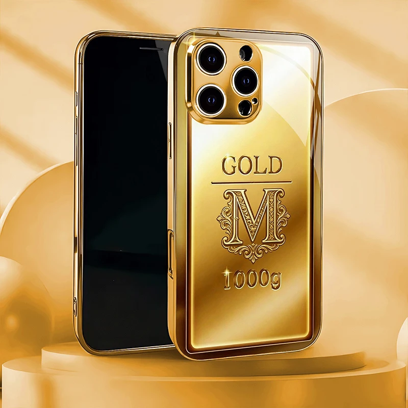 

Gold Bar Letters Pattern Gold Metallic Paint Glass Phone Case For iPhone 17 Pro Max 11 12 13 14 15 16 Pro Plus 17 Air 16E Cover