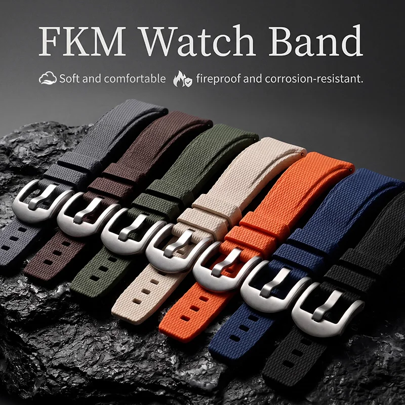 

New Curved Fluororubber Quick-Release Watch Strap 20/21/22mm Adjustable Fkm Universal Replacement Strap